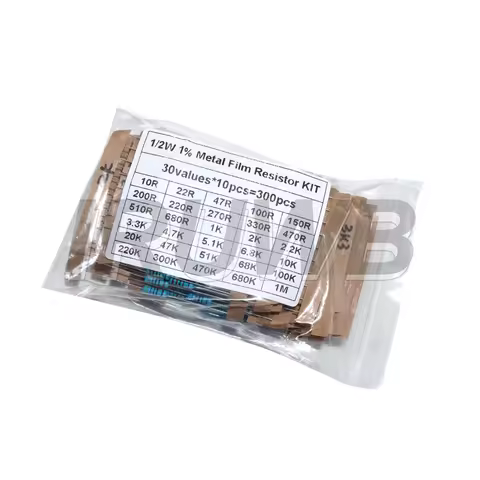 300PCS 1/4W 1/2W 1W Resistance Set 1% Metal Film Resistor Assortment Kit 10R - 1M Ohm 30Kinds*10pcs=