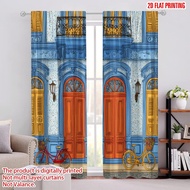2pcs 2D flat printing Curtain Watercolor Doorways and Bicycles Digital Printed Polyester Drapes Holi