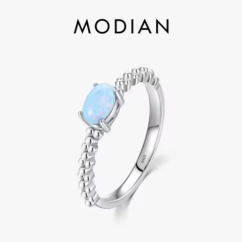 MODIAN Genuine 925 Sterling Silver Natural Oval Opals Original Design Finger Rings For Women Fashion