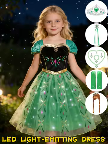 LED Full Printing Kids Cosplay Anna Princess Costume Fancy Birthday Carnival Party Prom Dress Toddle