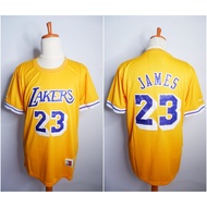 LAKERS 23 SLEEVE BASKETBALL JERSEY LEBRON JAMES YELLOW MITCHELL&NESS