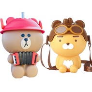 Anime Water Cup Leakproof Straw Cup Water Bottles with Shoulder Strap Cartoon Bear Large Water Bottle Portable Travel Cups enhanced