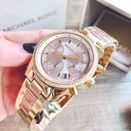 代購Michael kors手錶 MK手錶女生 新品MK6475金間玫瑰金色鋼鏈錶 三眼計時日曆石英錶 鑲鑽時尚潮流女錶