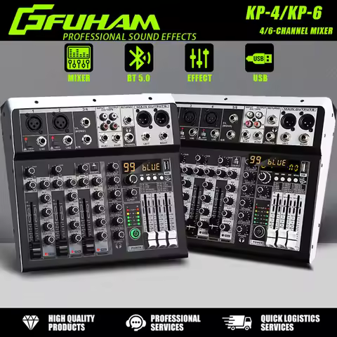 FUHAM KP4/KP6 mixer, audio mixer, 4/6 channel built-in equalizer, recording USB, Bluetooth, professi