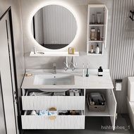 Light Luxury Bathroom Cabinet Bathroom Table Basin Wash Basin Cabinet Combination Simple Modern Smart round Mirror Cab01