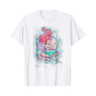 เสื้อยืดคอกลมเสื้อยืดพิมพ์ลาย Disney Little Mermaid Ariel in Shell S-5XL