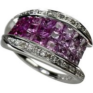 Size 11, 0.60ct ruby, 0.90ct sapphire, 0.10ct diamond ring, 18K white gold, 5.6g, for women