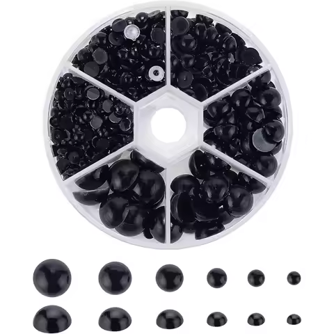 Black Flat Backed Pearls 690pcs Half Round Pearl Beads 6 Sizes Pearl Cabochon Faux Pearl Beads for D
