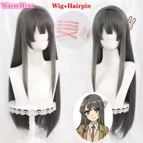 Anime Sakurajima Mai Cosplay Wig 80cm Long Gray And Hairpins Heat Resistant Synthetic Hair Halloween