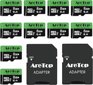 AreTop 8GB Micro SD Cards 10-Pack Micro Memory Cards with 2 Adapter, Read Speed up to 90MB/s UHS-I A