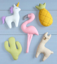 PDF 5 件套玩具：獨角獸、美洲駝、仙人掌、火烈鳥、菠蘿縫紉花樣