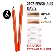 Davis 2 Pcs Brown and Black Eyebrow Pencils Free 3 in 1 Eyebrow Molds Eyebrow Cosmetics - 2 PCS CHOC