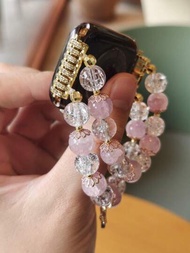 1入組女士玻璃珠粉色星形裝飾珠點金水鑽手鍊錶帶，適用於38/40/41/44/45/49mm腕表，與Apple Watch Ultra/SE/8/7/6/5/4/3/2/1兼容