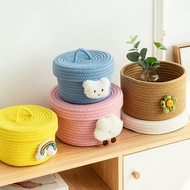 Desktop Storage Woven Storage with Lid Cosmetics Storage Box with Lid Sundries Basket Snacks Househo