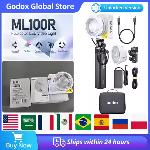 Godox Full Color LED Video Light ML100R 1800K-10000K Portable RGB Pocket Fill Light with 14 Creative
