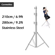 Cormeilles Stainless Steel 280cm Light Stand with 1/4 -inch to 3/8-inch Universal Adapter Heavy Duty Stand for Studio Softbox,Umbrella