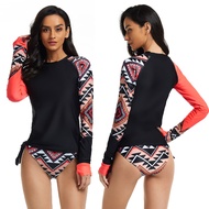 2022 Swimsuit Women Long Sleeve Rashguard Two Pieces Swimwear UPF50+ Print Floral Zipper Surf Rash Guard Hot Spring Bathing Suit