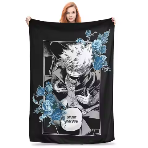 Flannel Throw Blanket My Hero Academia Dabi Anime Blue Flowers Warm Plush Blankets Soft Bedspread fo