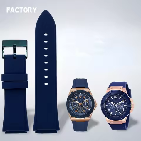 Rubber Watchband 22mm Blue Color Silicone Rubber Bracelet for Guess W0247G3 W0040G3 W0040G7 Watches 