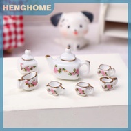 HENGHOME 1 Bộ 1:12 Dollhouse thu nhỏ gốm sứ Ấm trà trà đặt mini gốm Kungfu trà đặt ấm chén Bộ đồ ăn
