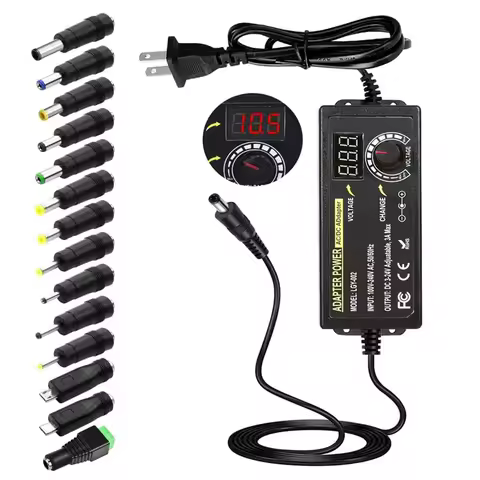 3V-24V 3A 72W Adjustable Power Adapter, Multi-Voltage 100V-240V AC to DC 9V 12V 15V 16V 18V 19V 20V 