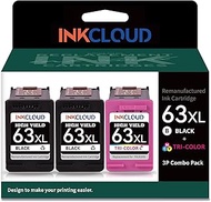 3Pack Remanufactured Ink Cartridge 63XL XXL Higher Yield Compatible with HP 63 for HP OfficeJet 3830 5255 5258 Envy 4520 4512 4513 DeskJet 1112 1110 3630 3632 3634 2130 Printer, 2 Black, 1 Tri-Color