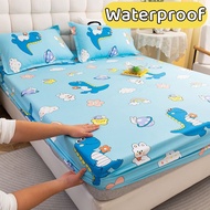 Waterproof 3 in 1 Cartoon Fitted Bedsheet Set Cotton Bed Sheet Single Queen King Size Mattress Protector Cover Bed Cover for Kids Baby with 2 Pillowcase
