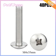 PETIYOUZA 40Pcs M4x35mm Machine Screws 304 Stainless Steel Silver Truss Head Phillips Screws High Quality Metric Screws Cabinet Knobs