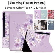 Samsung Tab S7 FE Tablet Case For Samsung Galaxy Tab S7 FE 12.4 inch Blooming Flowers Pattern Flip Cover High Quality Sweat-proof Leather Non-slip SM-T730 SM-T733 S7 FE 5G SM-T736B Stand Case