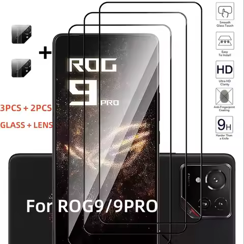 3+2pcs Black Edge HD Tempered Glass Screen Protector for ASUS ROG Phone 9 Pro 8 7 Zenfone 12 Ultra A