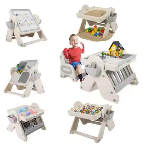 FAHKNS Multifunctional 10-in-1 Activity Tables and Chair Foldable Building Block Table Drawing Board