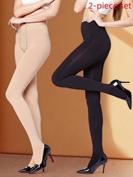 女款2對120D純絲絨材料春秋季雙層襠設計日常穿著黑色打底褲