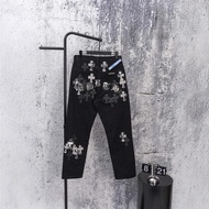 Chrome Hearts Black Gradient Cross Leather Jeans for Men and Women
