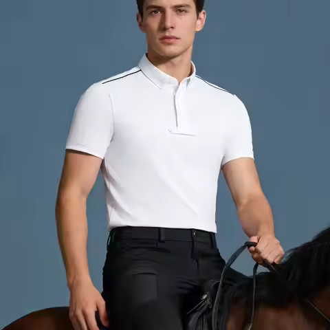 Men's equestrian top knitted polo shirt rider clothing stretch slim fit men's equestrian summer T-sh