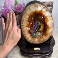 必買！頂級酒黃黃水晶恐龍蛋晶洞5.241kg，口寬洞深，開幕送禮、招財、收藏水晶洞、黃水晶洞、黃水晶、黃晶洞 1個