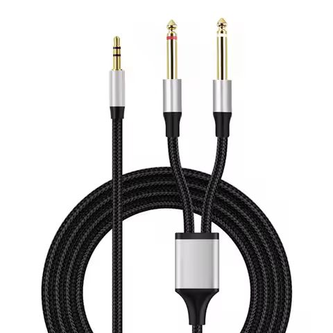 3.5 to Double 6.35 Jack Cable Aux Male to 6.5mm Mono 3.5mm TRS to Dual 6.35mm Y-Splitter Adapter Aud