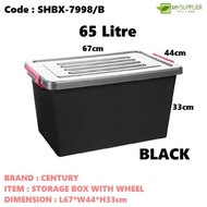 SHBX-7998/B BLACK - Century 7998BC Storage Box W/Wheel 65L L67*W44*H33cm