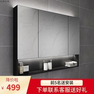 S-6💝6B76Black Stainless Steel Bathroom Mirror Cabinet Wall Hanging with Light Separate Bathroom Wall Hanging with Shelf