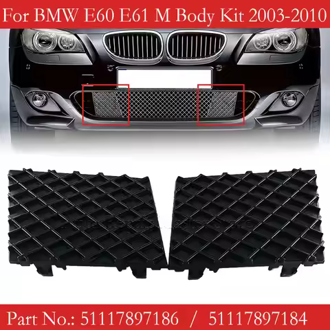 2pc Car Front Bumper Cover Lower Mesh Grill Plate Trim Cap For BMW 5 Series E60 E61 528i 530i 535i 5