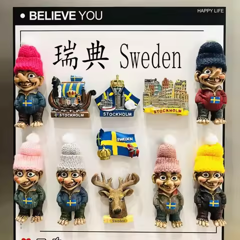 Creative Sweden 3D Fridge Magnets Tourism Souvenir Resin Refrigerator Magnets Sticker Collection Han