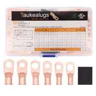 60PCS Battery Copper Terminal connectors and Heat Shrink Tubes,6 Types AWG Gauge Wire Cable lugs Clo