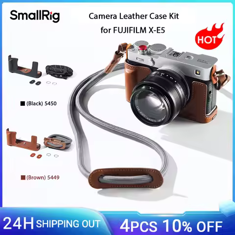 SmallRig X-E5 Half Case, Camera Leather Case Kit for FUJIFILM X-E5 with Leather Shoulder Strap Brown
