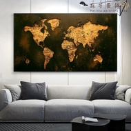 Large retro map golden world map poster and printing CUADROS canvas painting wall art for living roo