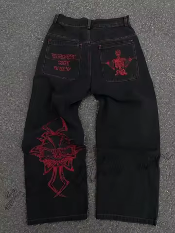 Baggy Pants Cargo Jeans 2025 New Prints Jeans Men Streetwear Baggy Wide Leg Jeans Korean Fashion Dra