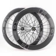 Newest 700C front 60mm rear 80mm clincher rims Road bike matte 3K carbon bicycle wheelset with alloy brake surface Free