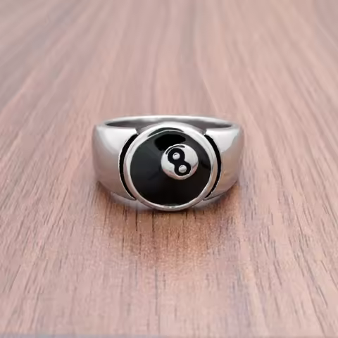 Punk 316L Stainless Steel Black 8 Sliver Color Men's Pool Eight Ball Ring Jewelry