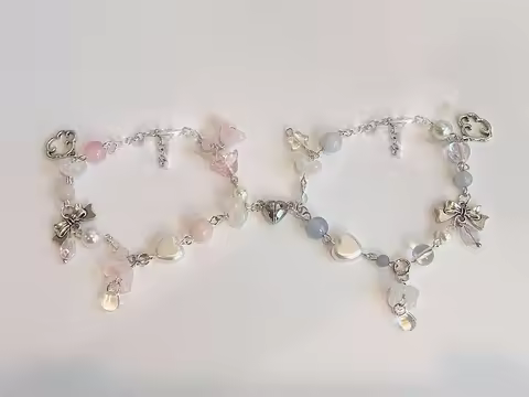 Y2K matching jellyfish friendship bracelets | Handmade Pink and Blue Butterfly Flower Bracelet | coq