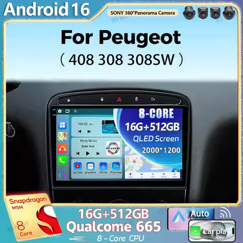 Android 16 For Peugeot 308 308SW 408 2012-2020 2K QLED Stereo Car Radio Multimedia Video Player GPS