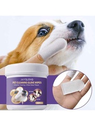 50入組寵物清潔手指套濕巾,溫和且有效的牙齒清潔濕巾,適用於獸醫護理