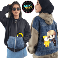 JAKET JEANS CHIBI BTS PREMIUM BAHAN JEEANS MIX FLEECE